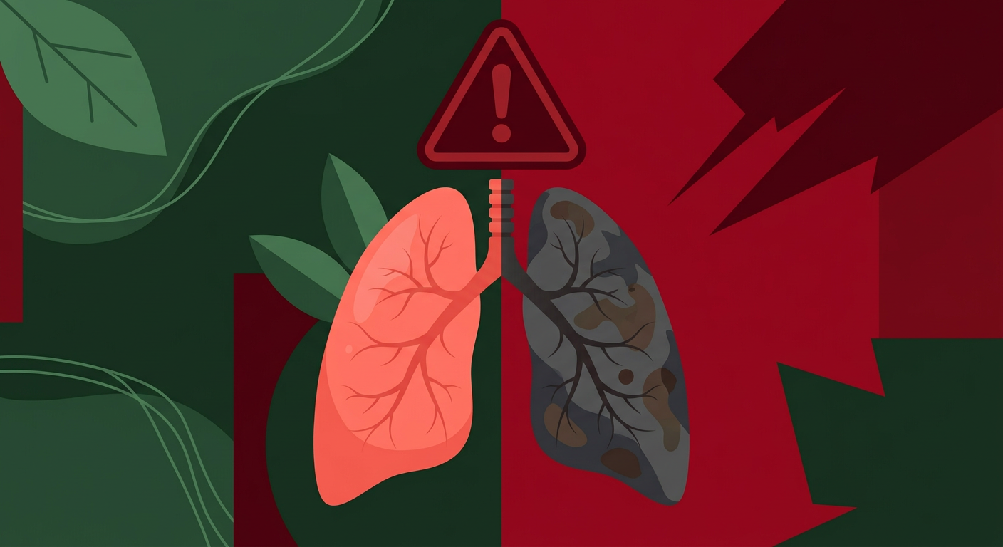 Smoking health warning illustration - lungs damaged by tobacco smoke
